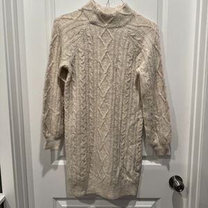 Abercrombie & Fitch Sweater Women M Beige Cable Knit Mock Neck Pullover Dress
